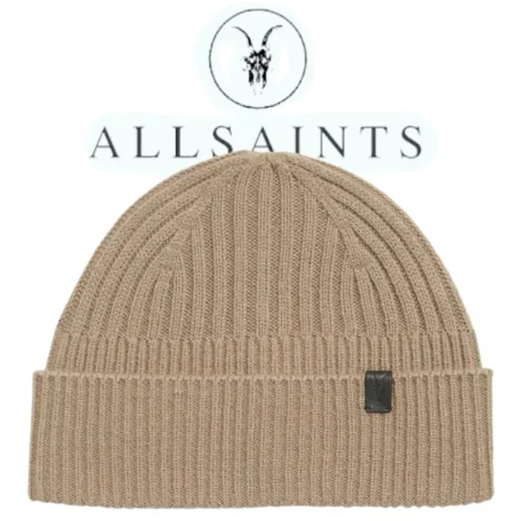 ALLSAINTS RIB MIX KNIT WOOL BLEND BEANIE IN SANDALWOOD BROWN OS UNISEX ADULT NWT All Saints | Accessories | Allsaints Rib Mix Knit Wool Blend  main image 4